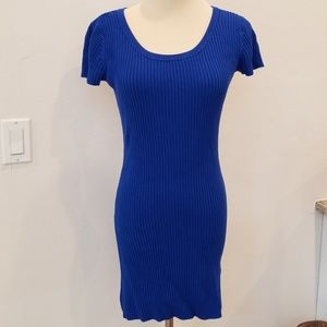 Divided Blue Ribbed Sweater Dress